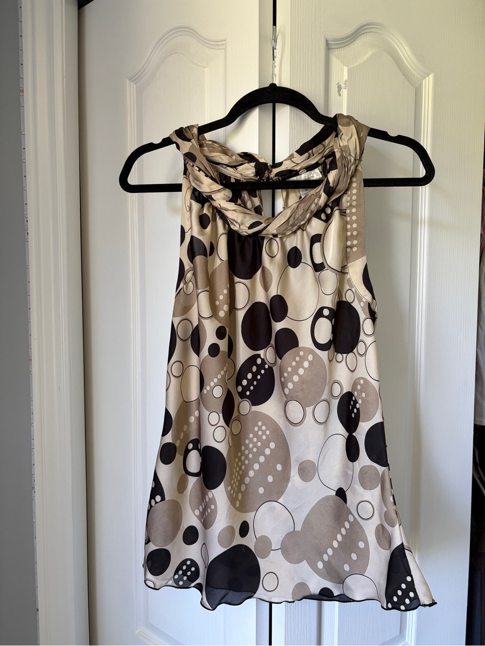 dressbarn Beige and Black Polka Dot Sleeveless Top